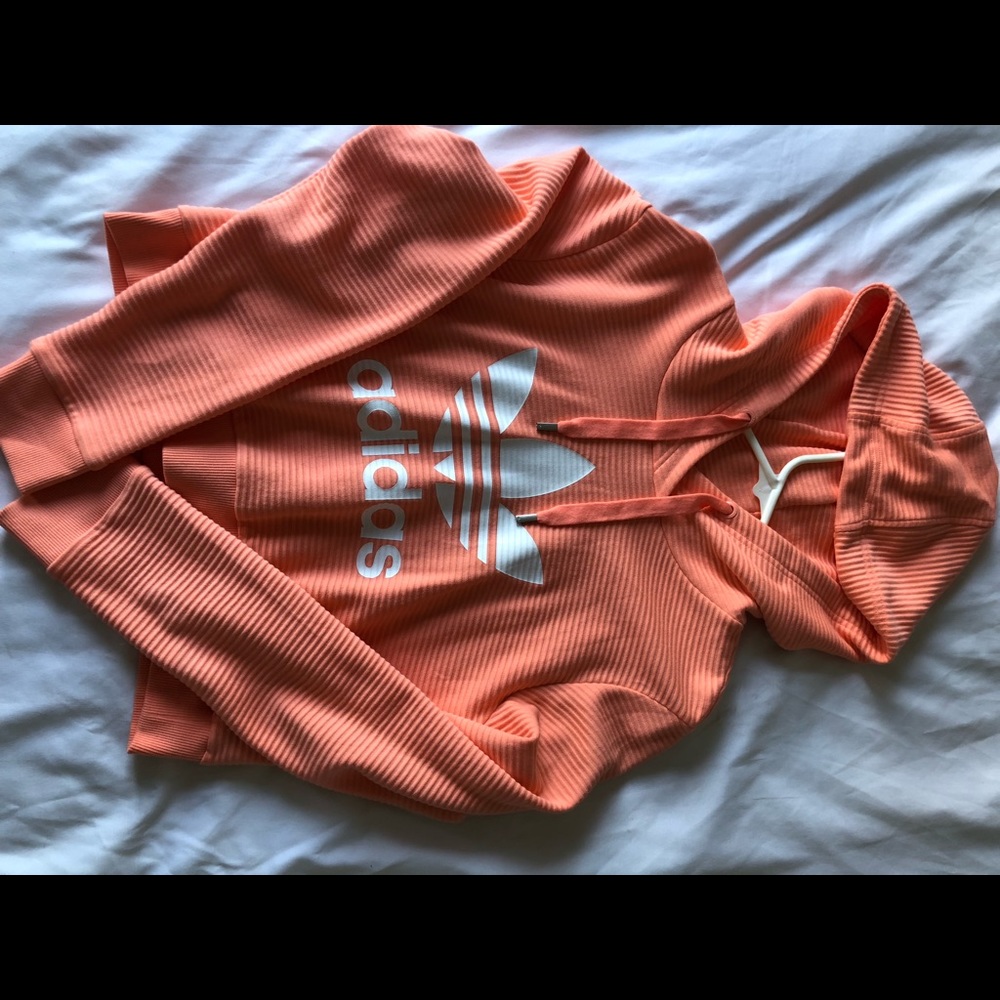 Neon pink / salmon Adidas cropped Hoodie